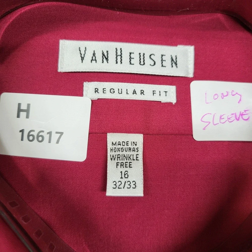 Van Heusen Men Button Up Shirt 16X32 Red Long Sleeve Poplin‎ NWT